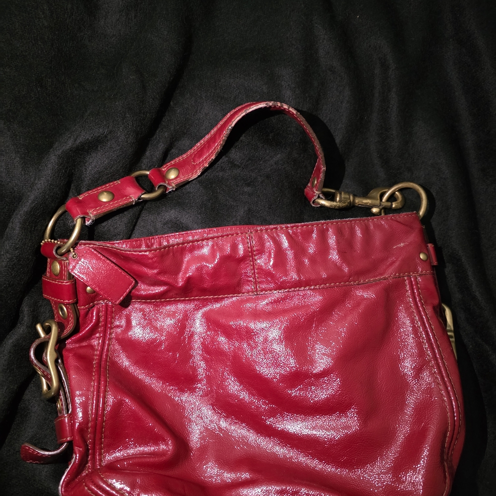 Coach Shiny Red Leather Shoulder Bag